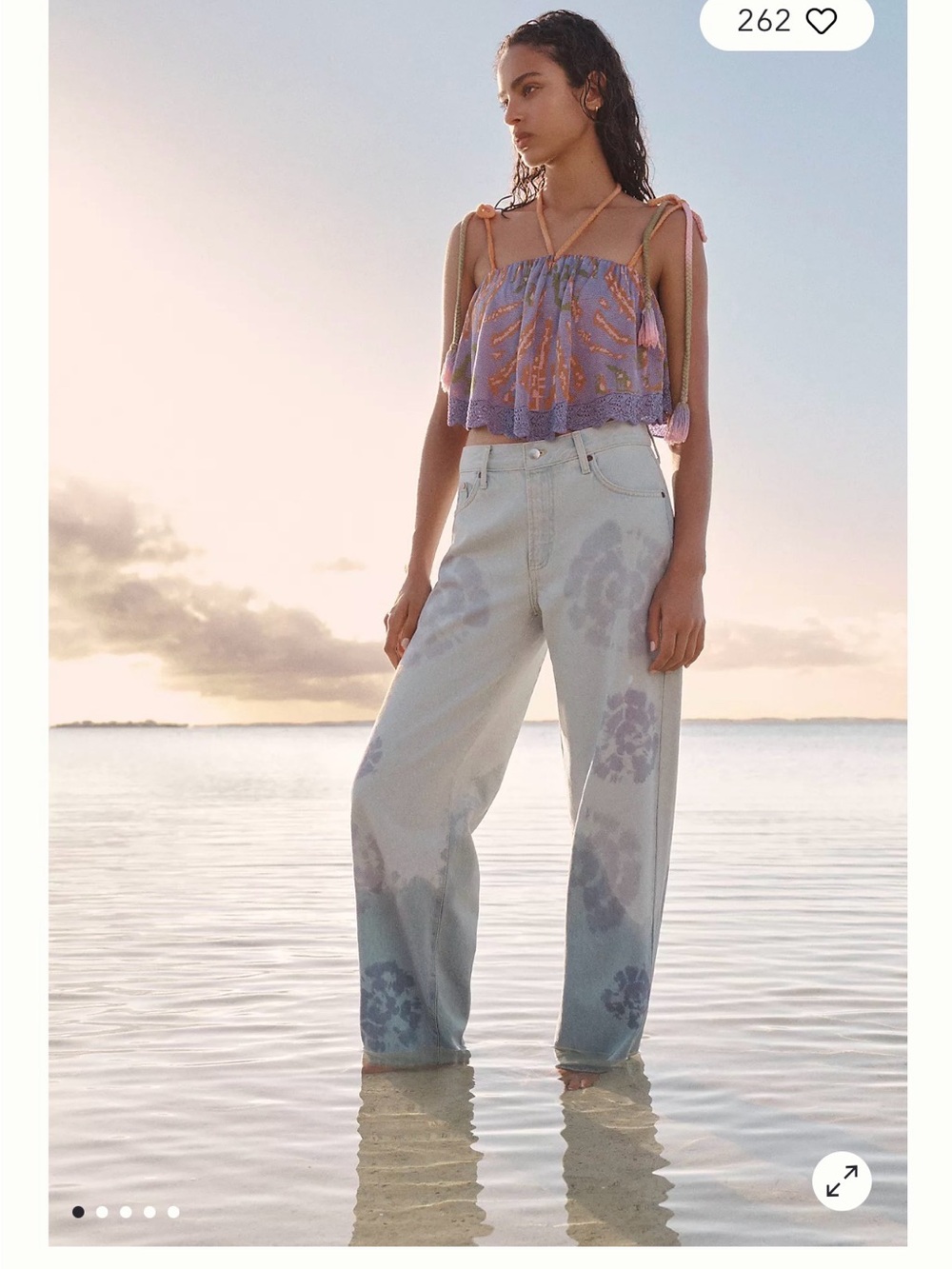 Pilcro Sunset High-Rise Straight-Leg Jeans Blue with Lavender Print